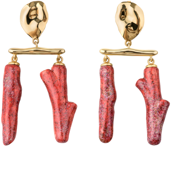 Lake double twig earring coral