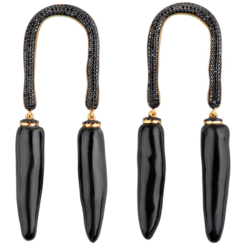 Alter Horseshoe Earrings With Twigs, Black