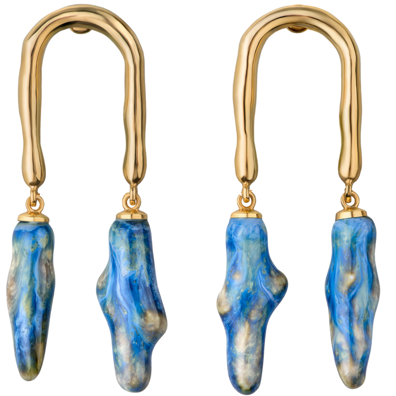 Horseshoe Earrings With Twigs, Sea